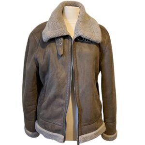 Zara Faux Suede & Shearling Aviator Coat Size Large